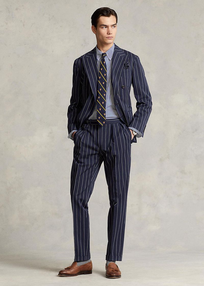 Pantalones Polo Ralph Lauren Hombre Pleated Striped Twill Suit Chile Azul Marino TRYEN-9613